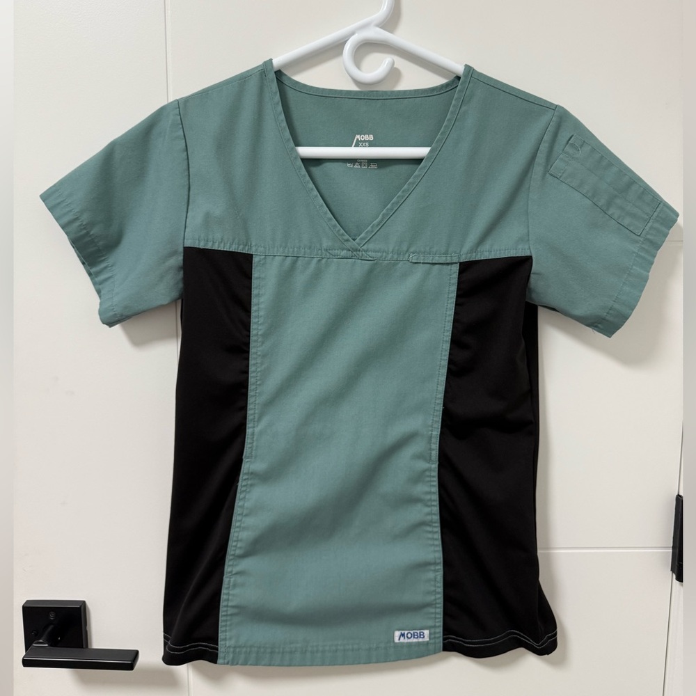 Green and Black Scrub Mobb Scrub Top with Stretch Sides